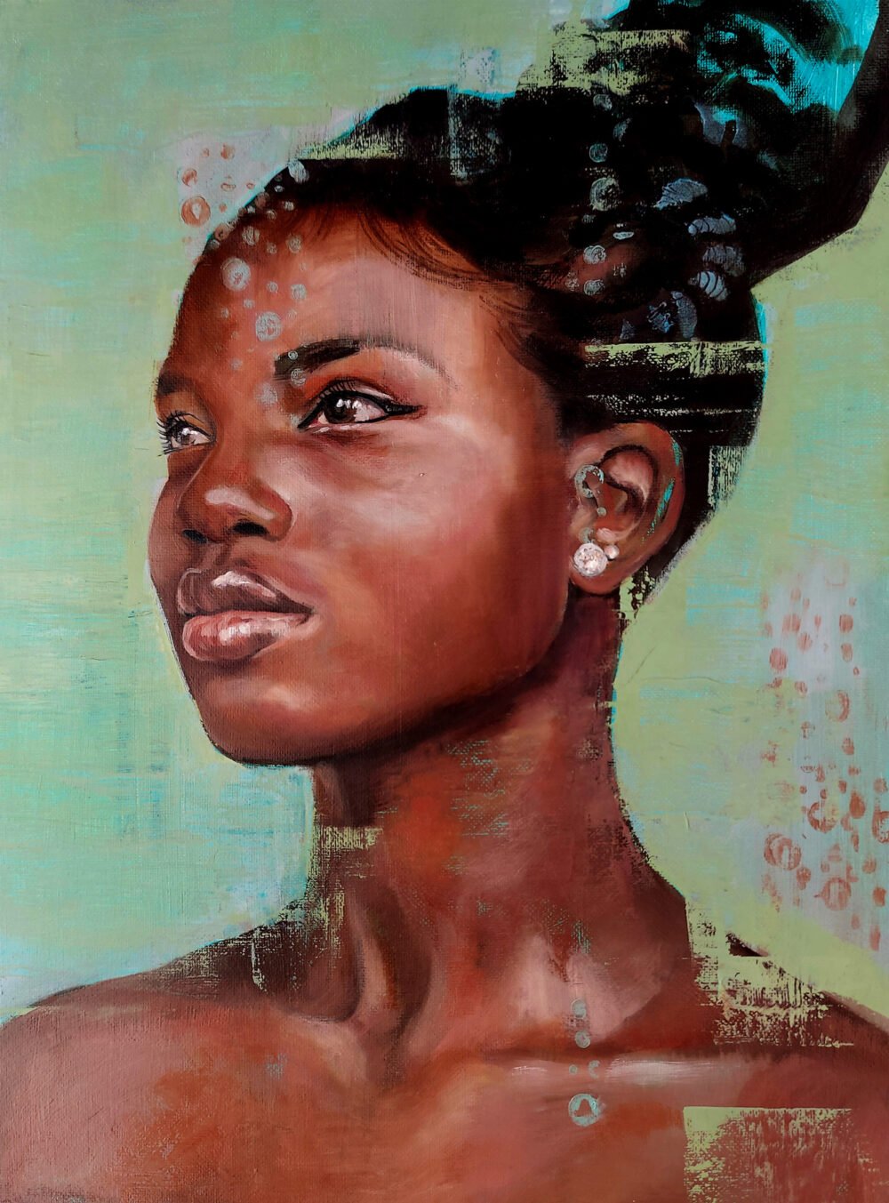 An image of the artwork, Shine Bright by Christine Gallagher, depicting the portrait of a young woman of colour